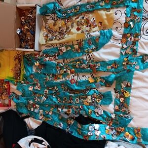 Colorful Pin Collection on Blue Fabric